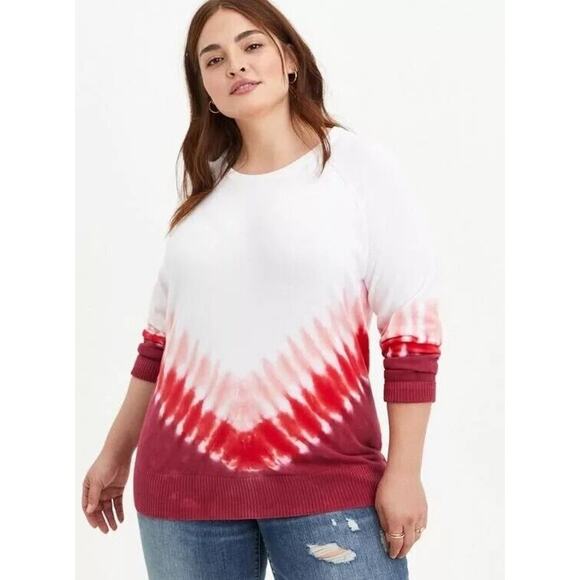 Torrid Sweater 3X Pink Red White Tie Dye Ombre Lightweight Knit Pullover - Picture 1 of 8